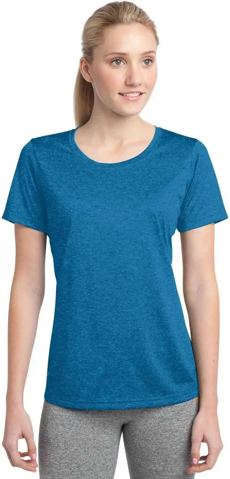 Sport Tek Lst360 Ladies Heather Contender Scoop Neck Tee Blue Wake