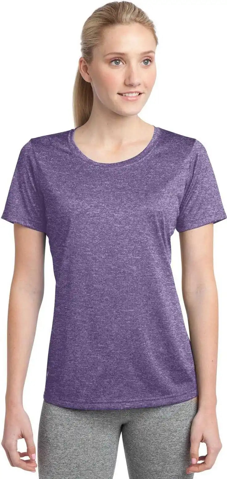 Sport Tek Lst360 Ladies Heather Contender Scoop Neck Tee Purple