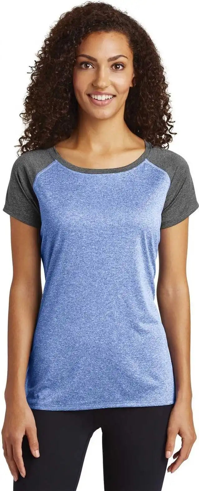 Sport-tek Lst362 Ladies Heather-on-heather Contender Scoop Neck Tee - True Royal Heather Graphite