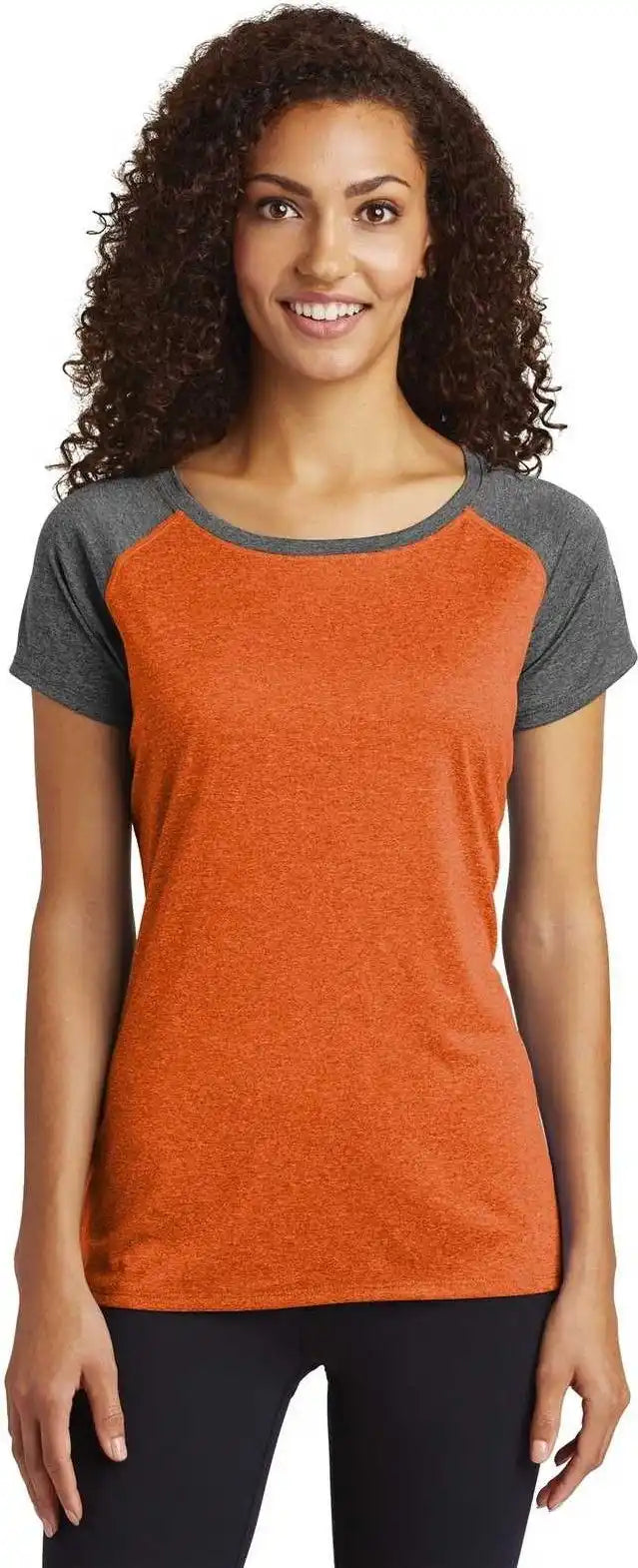 Sport-tek Lst362 Ladies Heather-on-heather Contender Scoop Neck Tee - Deep Orange Heather Graphite