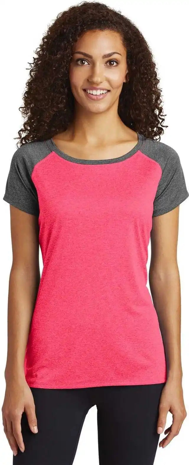 Sport-tek Lst362 Ladies Heather-on-heather Contender Scoop Neck Tee - Pink Raspberry Heather Graphite