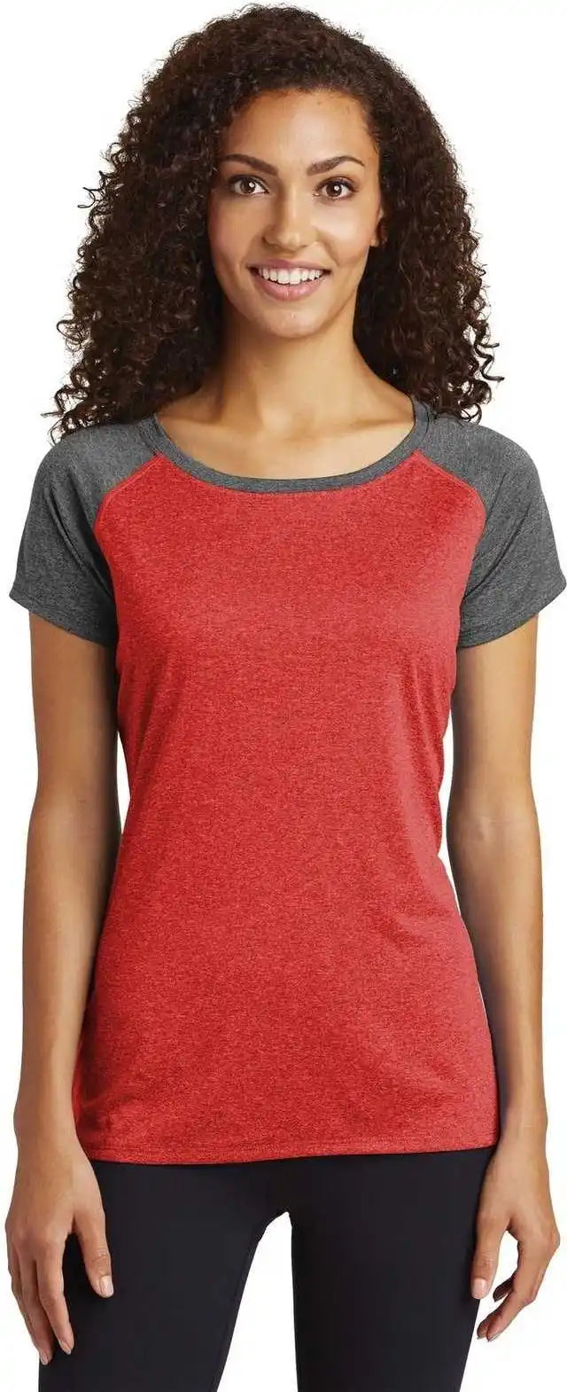 Sport-tek Lst362 Ladies Heather-on-heather Contender Scoop Neck Tee - Scarlet Heather Graphite