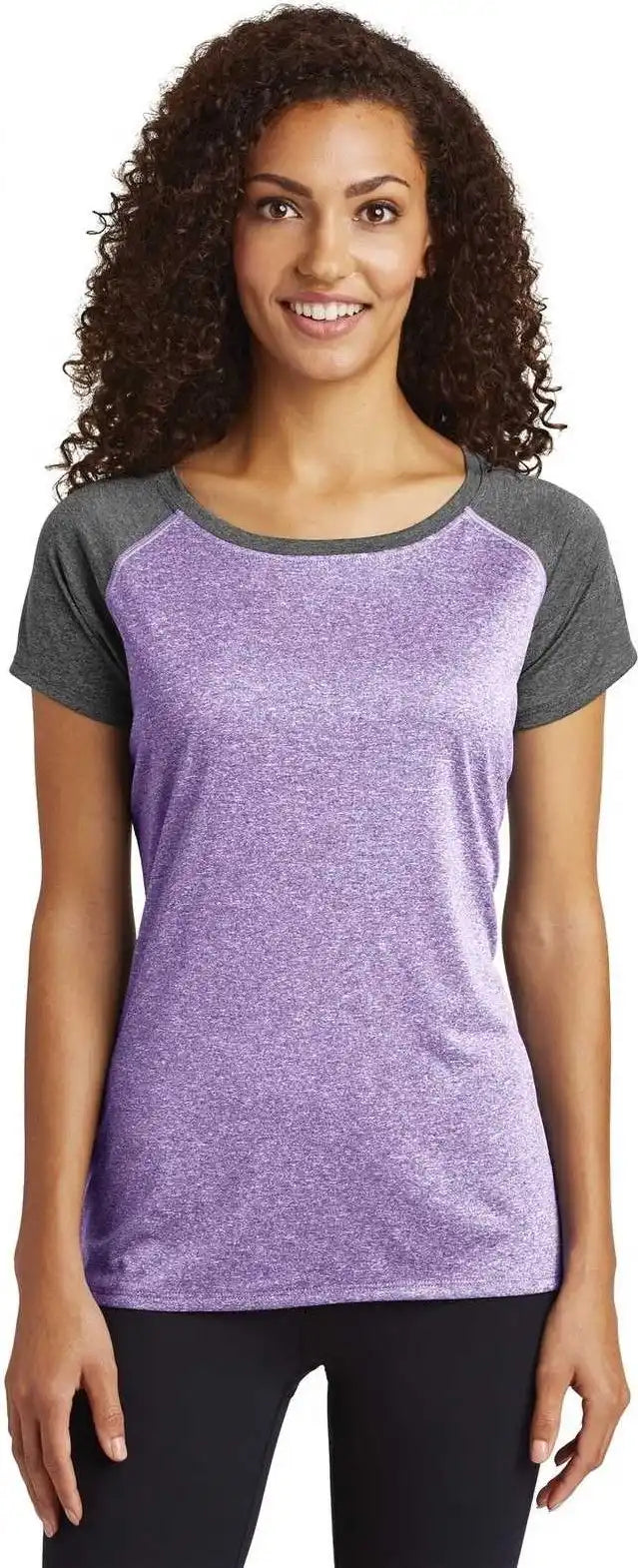 Sport Tek Lst362 Ladies Heather on Contender Scoop Neck Tee Purple Graphite