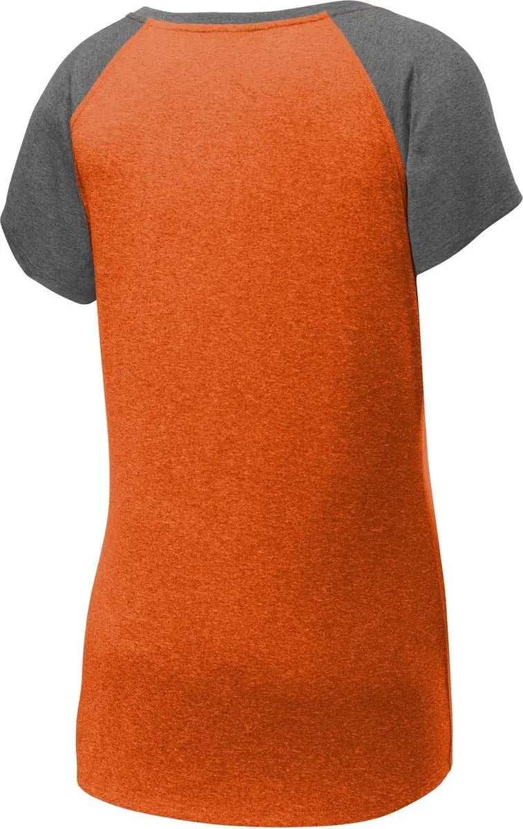 Sport-tek Lst362 Women’s Heather-on-heather Contender Scoop Neck Tee - Deep Orange Heather Graphite