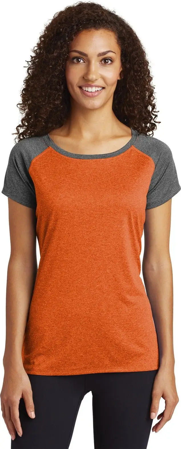 Sport-tek Lst362 Women’s Heather-on-heather Contender Scoop Neck Tee - Deep Orange Heather Graphite - Heather/ / Ladies