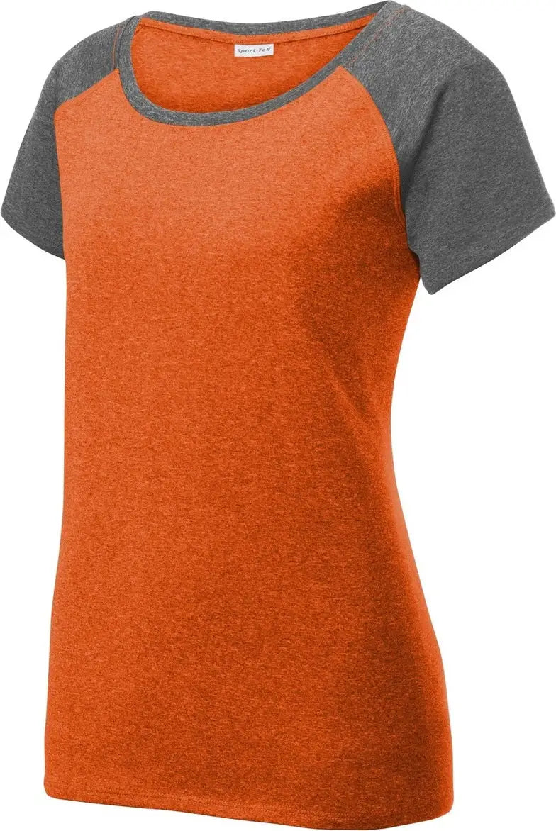 Sport-tek Lst362 Women’s Heather-on-heather Contender Scoop Neck Tee - Deep Orange Heather Graphite