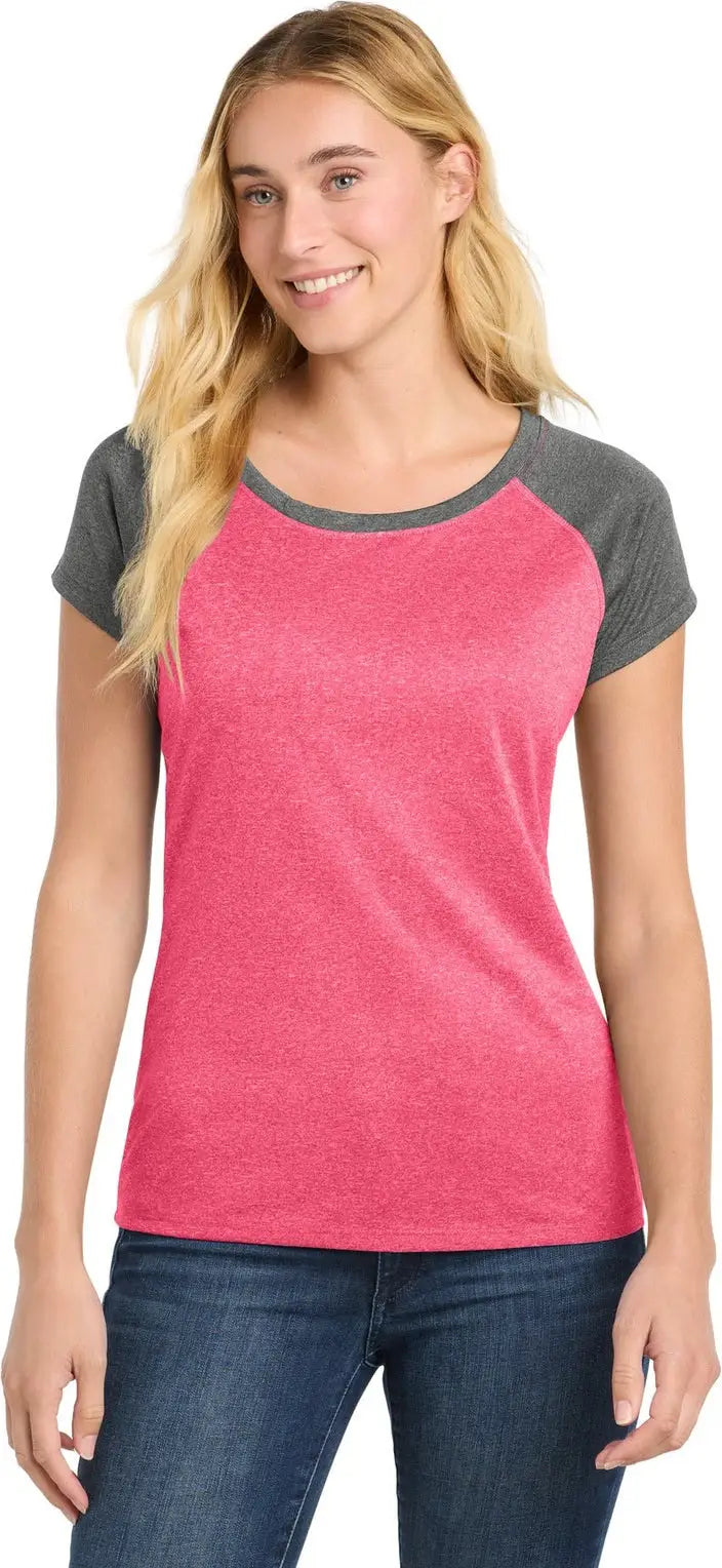 Sport-tek Lst362 Women’s Heather-on-heather Contender Scoop Neck Tee - Pink Raspberry Heather Graphite