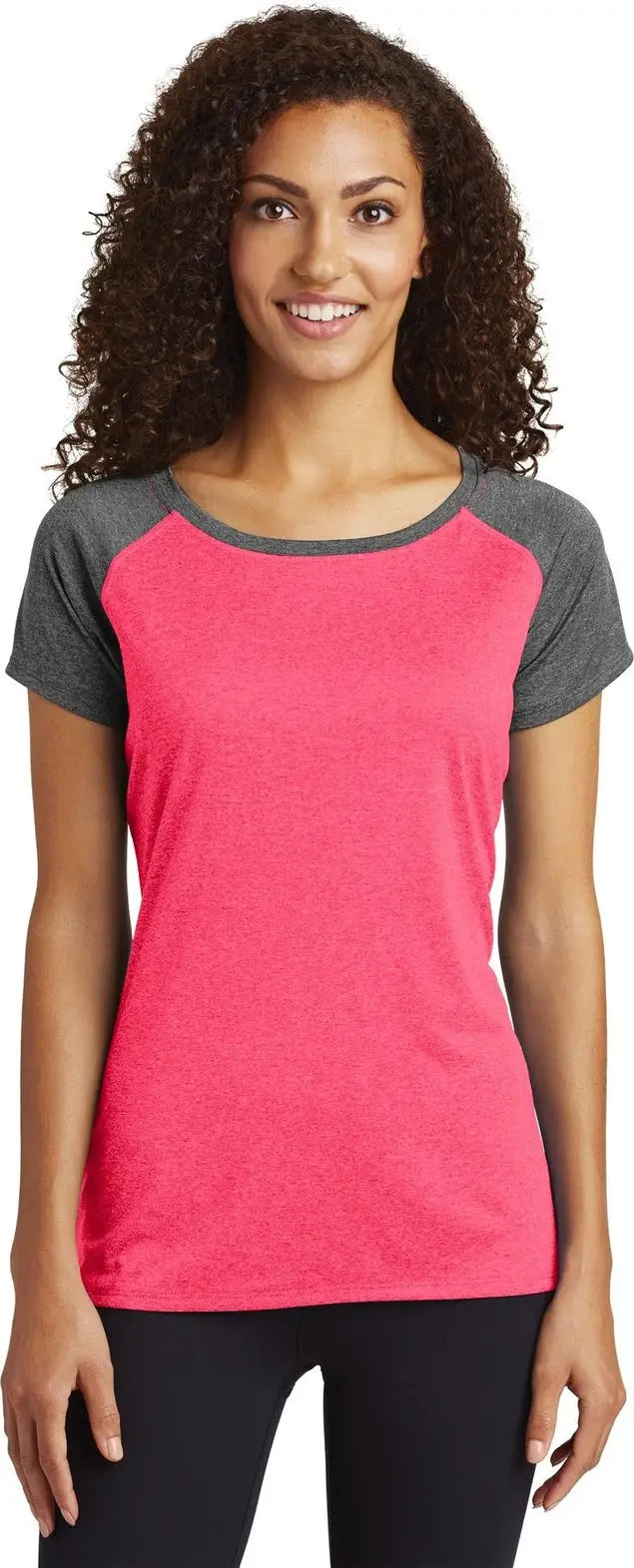 Sport-tek Lst362 Women’s Heather-on-heather Contender Scoop Neck Tee - Pink Raspberry Heather Graphite - Heather/