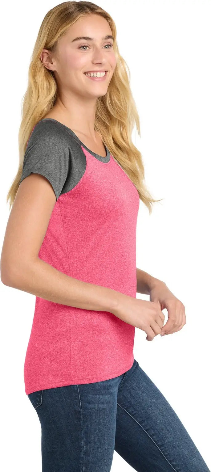 Sport-tek Lst362 Women’s Heather-on-heather Contender Scoop Neck Tee - Pink Raspberry Heather Graphite