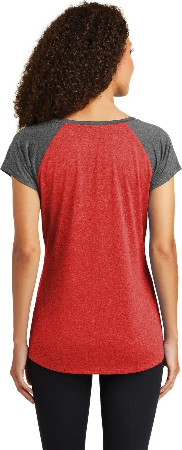 Sport-tek Lst362 Women’s Heather-on-heather Contender Scoop Neck Tee - Scarlet Heather Graphite