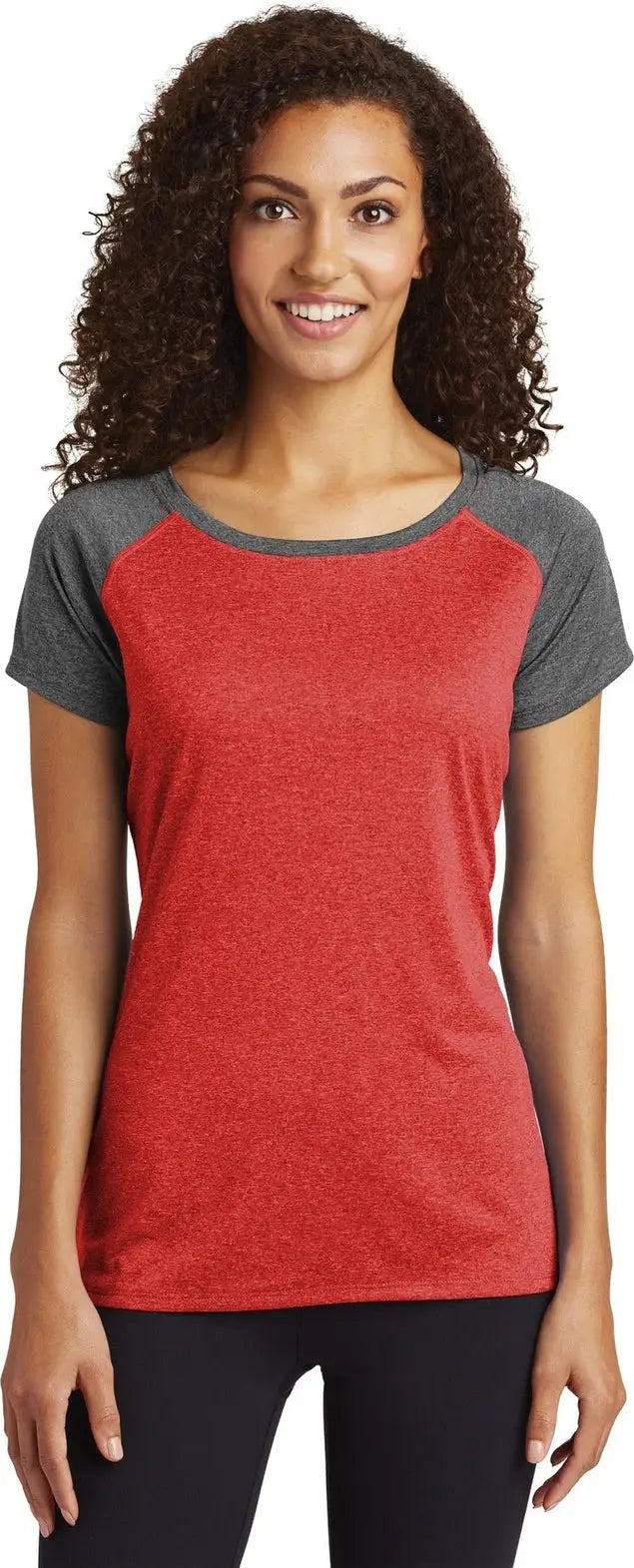 Sport-tek Lst362 Women’s Heather-on-heather Contender Scoop Neck Tee - Scarlet Heather Graphite - Heather/ / Ladies Xs