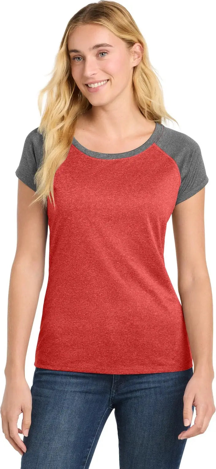 Sport-tek Lst362 Women’s Heather-on-heather Contender Scoop Neck Tee - Scarlet Heather Graphite