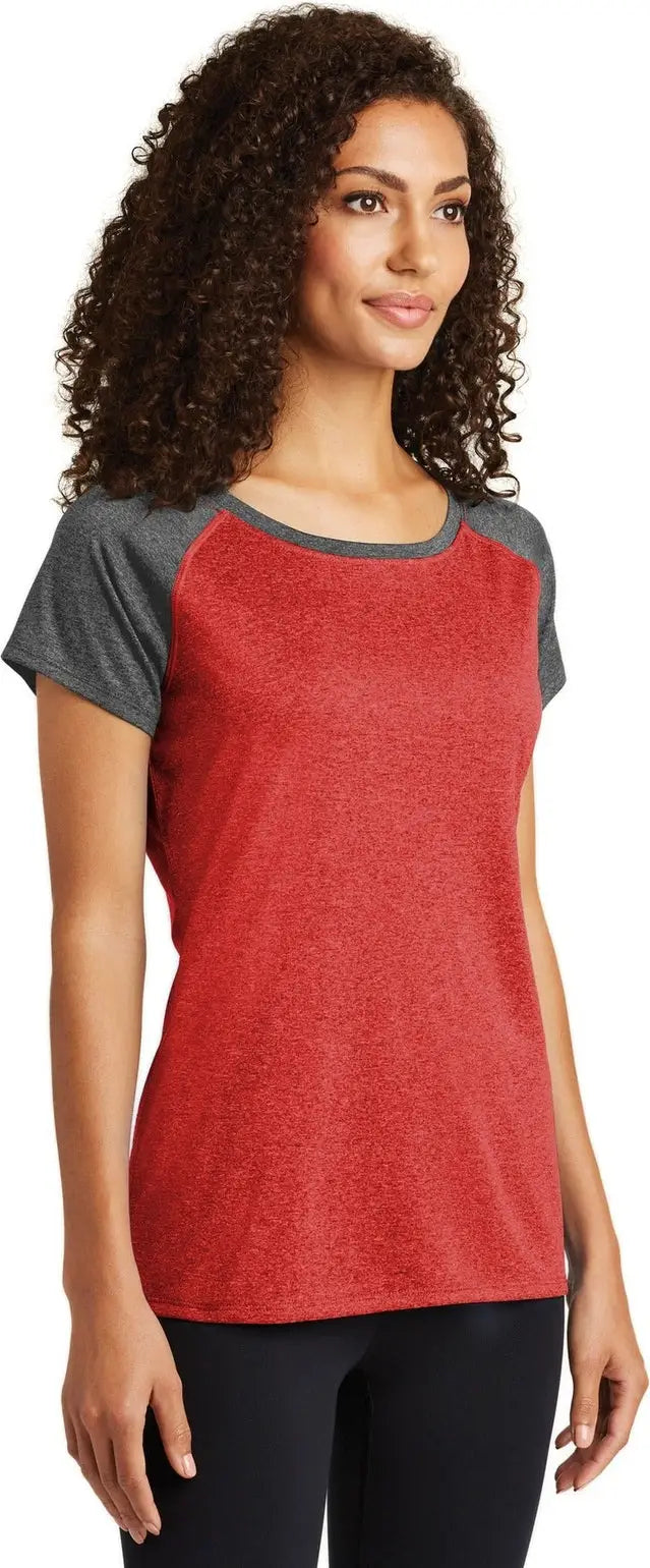Sport-tek Lst362 Women’s Heather-on-heather Contender Scoop Neck Tee - Scarlet Heather Graphite