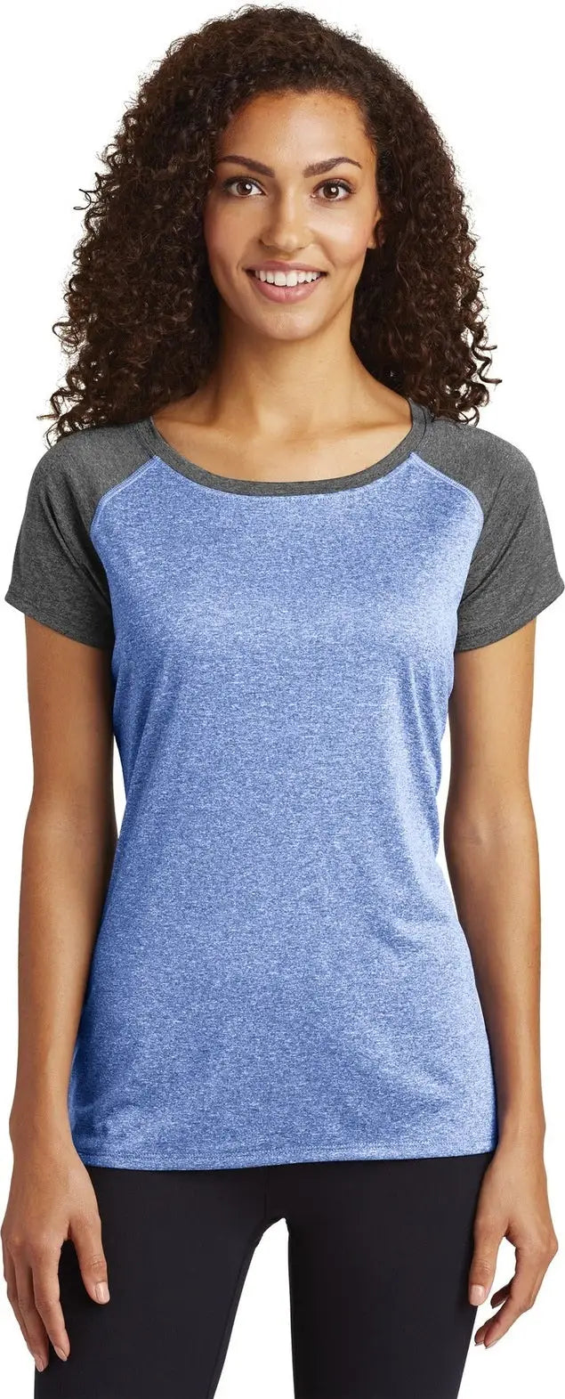 Sport-tek Lst362 Women’s Heather-on-heather Contender Scoop Neck Tee - True Royal Heather Graphite - Heather/ / Ladies