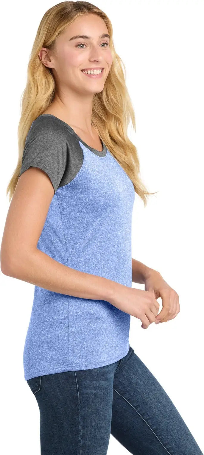 Sport-tek Lst362 Women’s Heather-on-heather Contender Scoop Neck Tee - True Royal Heather Graphite