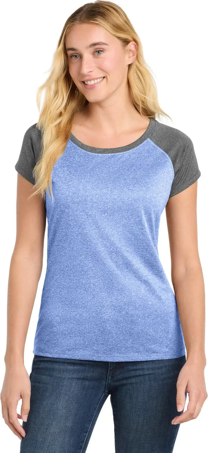 Sport-tek Lst362 Women’s Heather-on-heather Contender Scoop Neck Tee - True Royal Heather Graphite