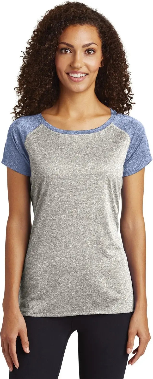 Sport-tek Lst362 Women’s Heather-on-heather Contender Scoop Neck Tee - Vintage Heather True Navy - Heather/ / Ladies Xs