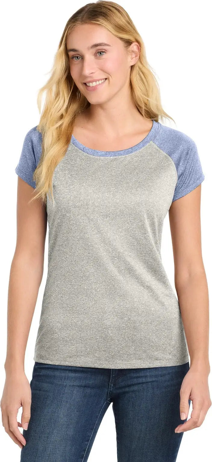 Sport-tek Lst362 Women’s Heather-on-heather Contender Scoop Neck Tee - Vintage Heather True Navy