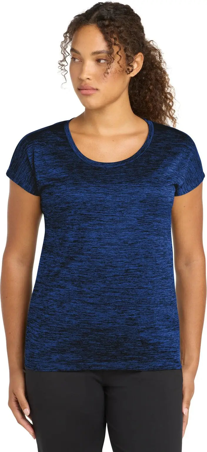 Sport-tek Lst390 Women’s Posicharge Electric Heather Sporty Tee - Dark Royal-black - Ladies Xs