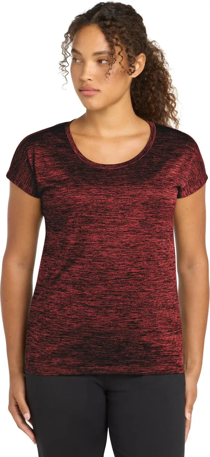 Sport-tek Lst390 Women’s Posicharge Electric Heather Sporty Tee - Deep Red-black - Ladies Xs