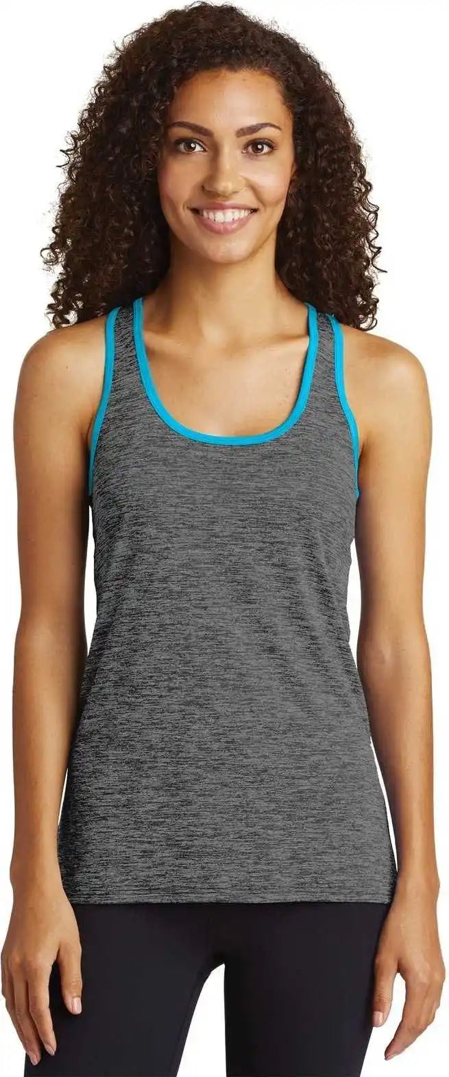 Sport-tek Lst396 Ladies Posicharge Electric Heather Racerback Tank - Gray-black Atomic Blue