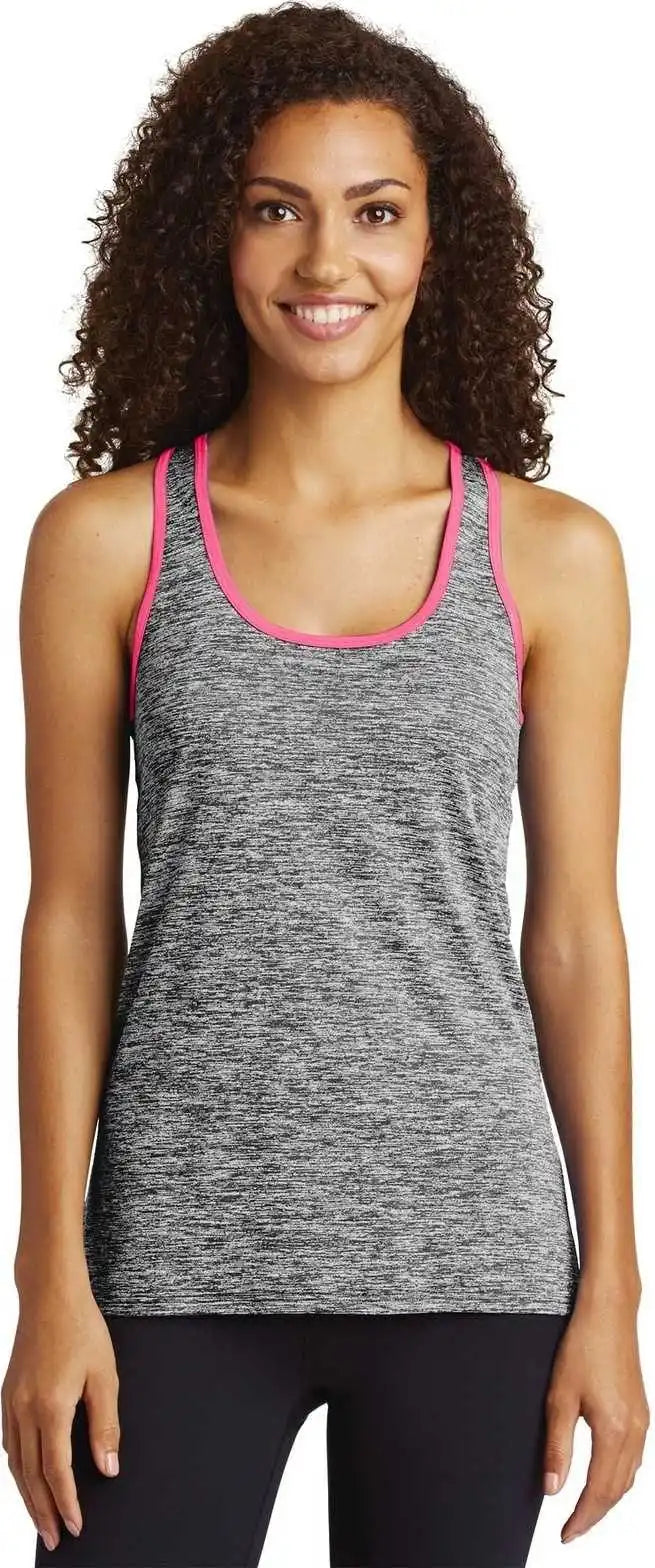Sport-tek Lst396 Ladies Posicharge Electric Heather Racerback Tank - Black Neon Pink