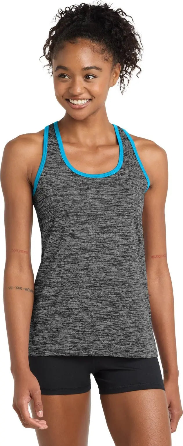 Sport-tek Lst396 Women’s Posicharge Electric Heather Racerback Tank - Gray-black Atomic Blue - Gray-black/ / Ladies Xs