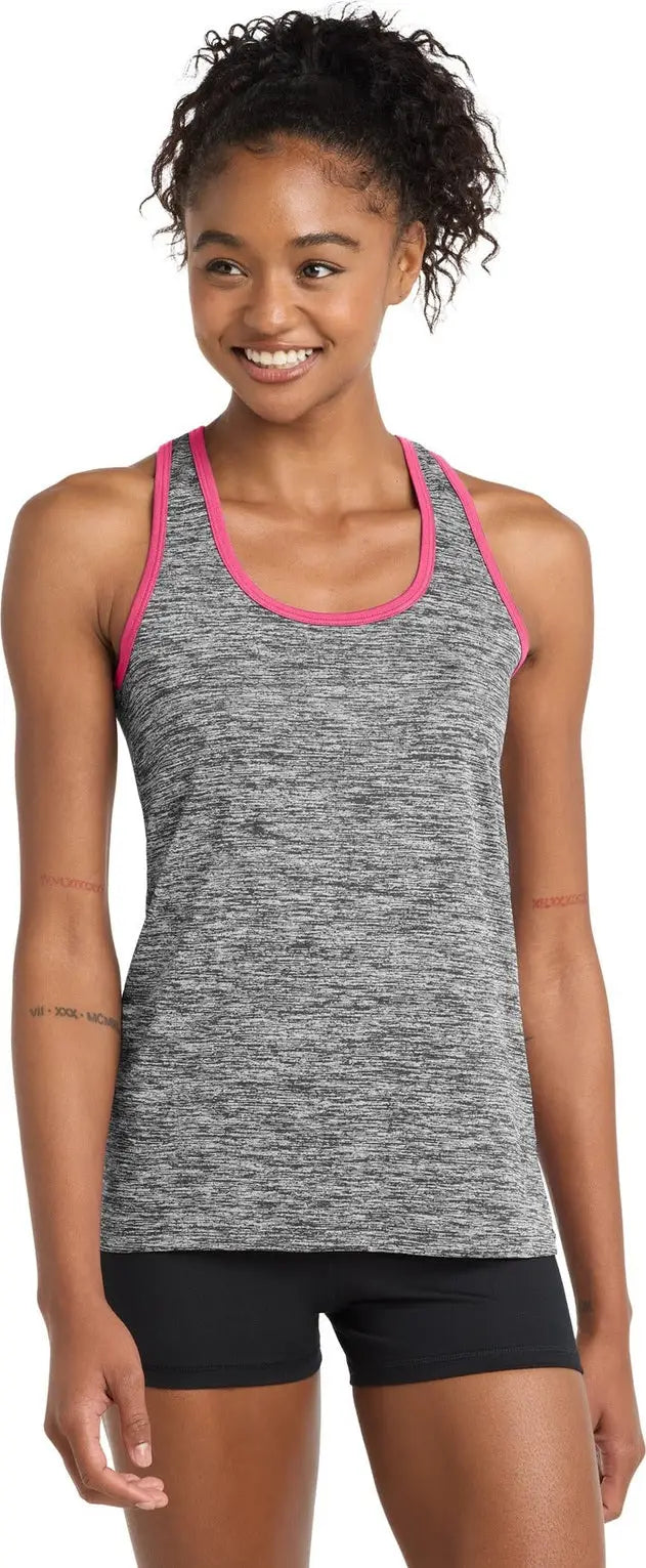 Sport-tek Lst396 Women’s Posicharge Electric Heather Racerback Tank - Black Neon Pink - Electric/ / Ladies Xs