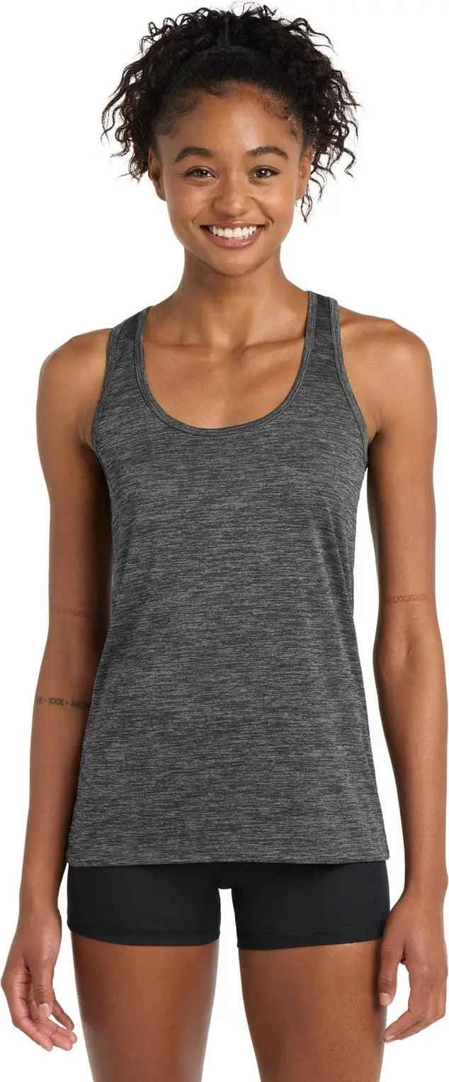 Sport-tek Lst396 Women’s Posicharge Electric Heather Racerback Tank - Gray-black - Ladies Xs