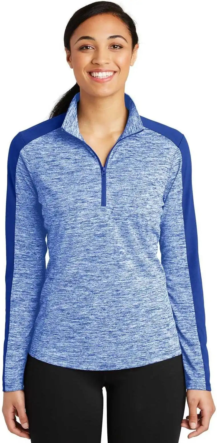 Sport-tek Lst397 Ladies Posicharge Electric Heather Colorblock 1/4-zip Pullover - True Royal