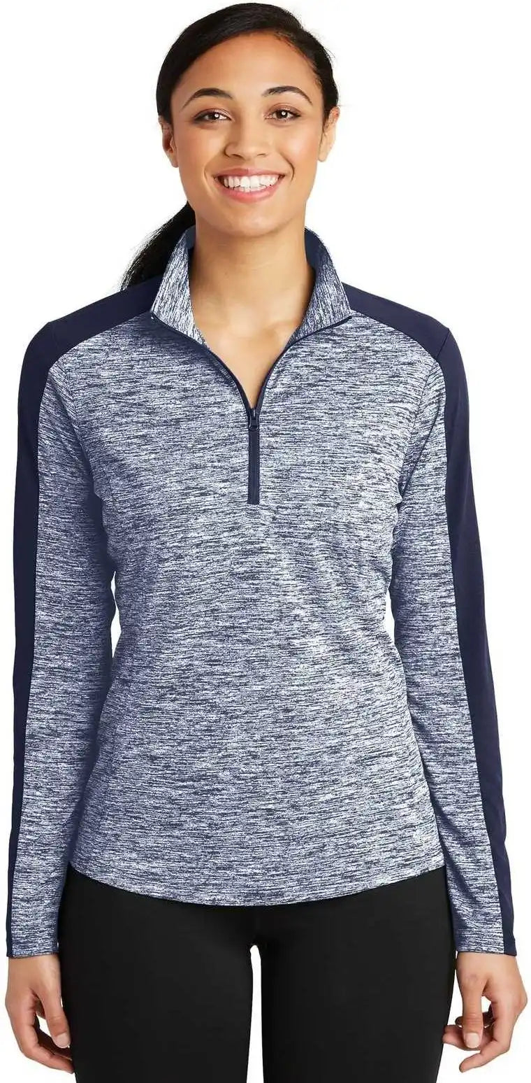 Sport Tek Lst397 Ladies Posicharge Electric Heather Colorblock 1/4 Zip Pullover True Navy