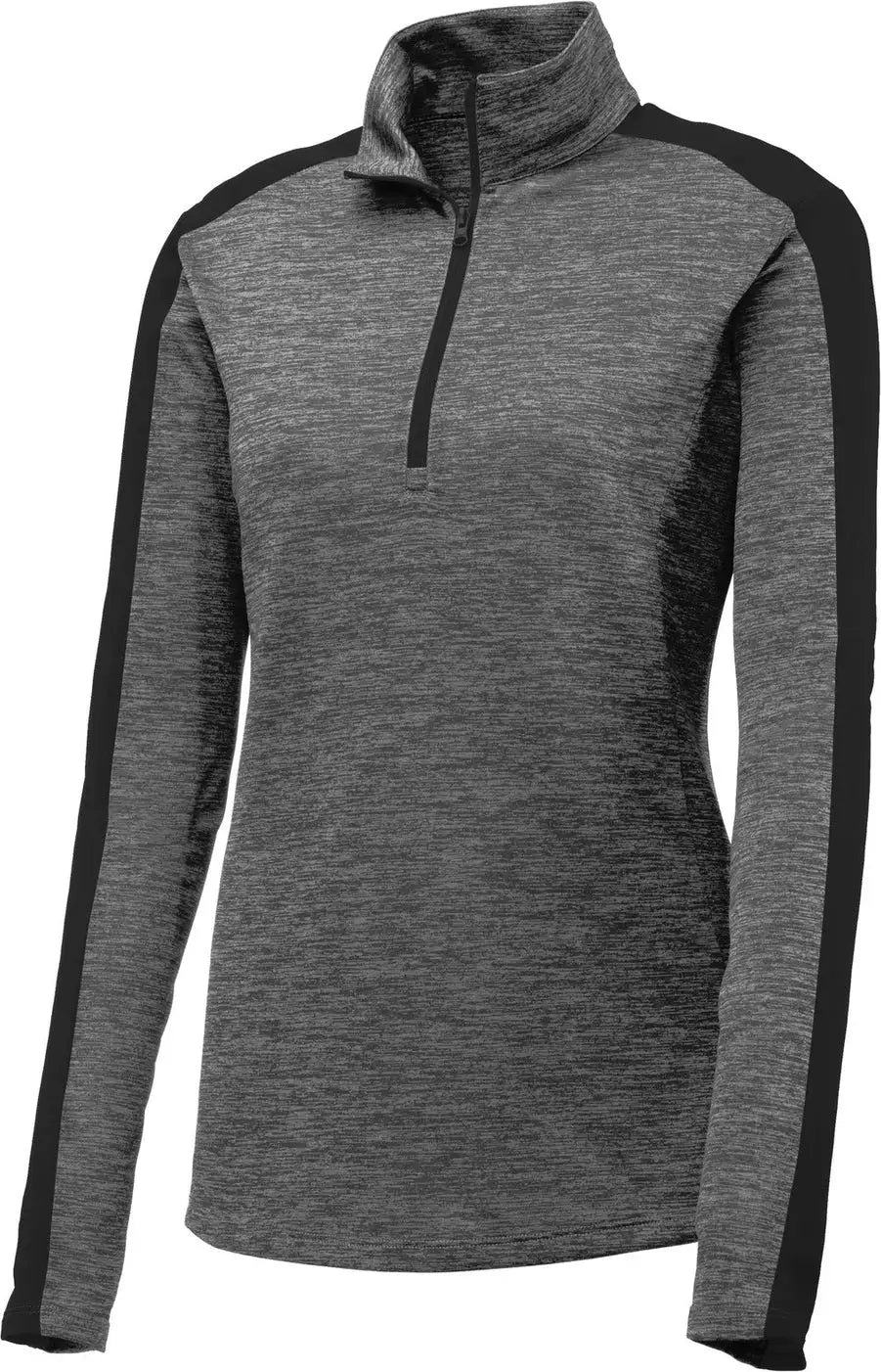 Sport-tek Lst397 Women’s Posicharge Electric Heather Colorblock 1/4-zip Pullover - Gray-black Black
