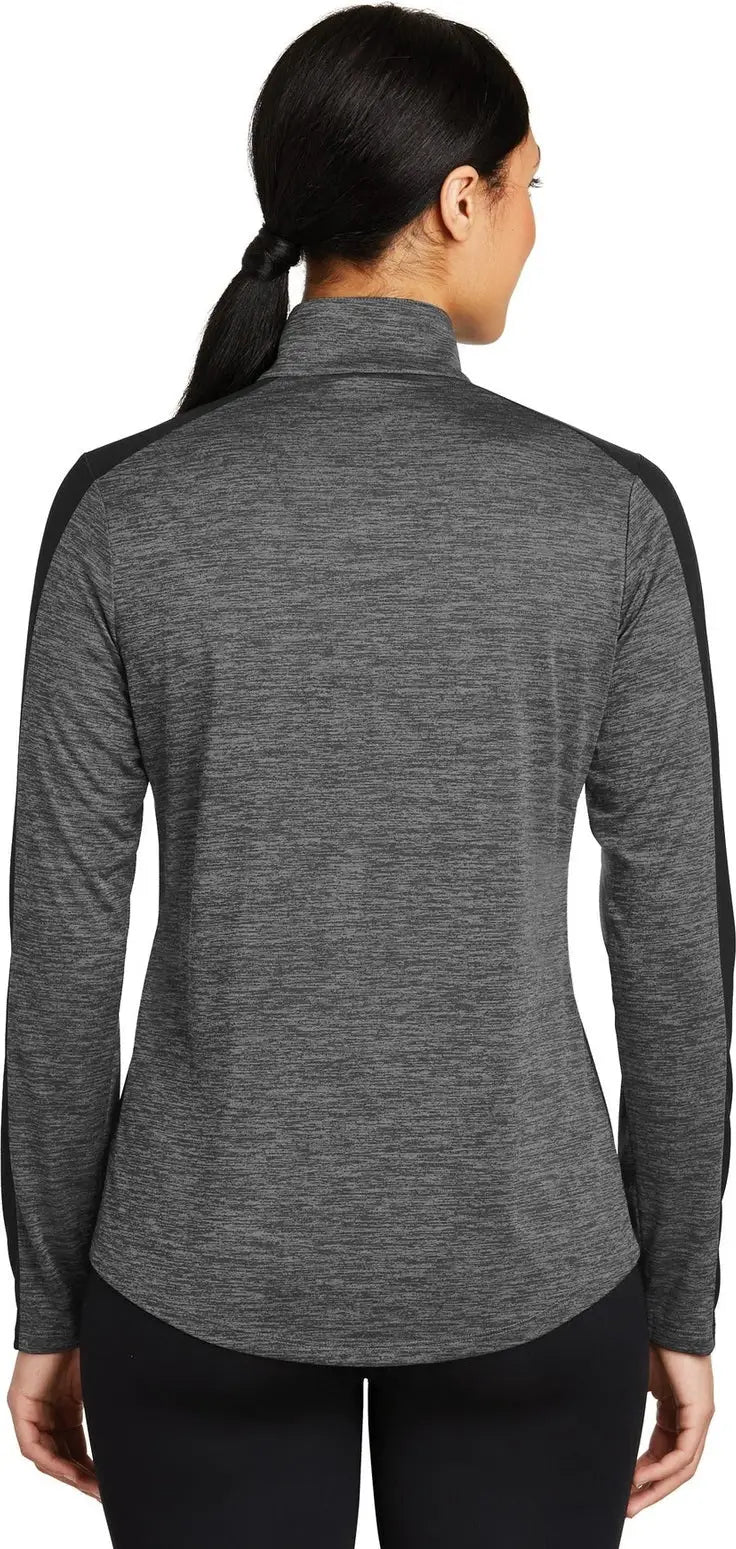 Sport-tek Lst397 Women’s Posicharge Electric Heather Colorblock 1/4-zip Pullover - Gray-black Black