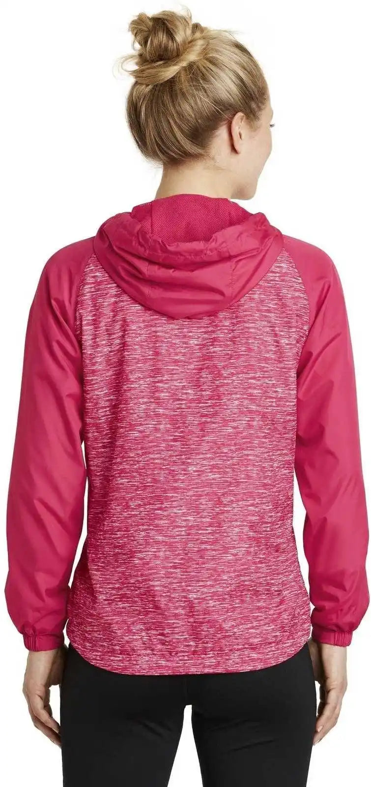 Sport-tek Lst40 Ladies Heather Colorblock Raglan Hooded Wind Jacket - Pink Raspberry