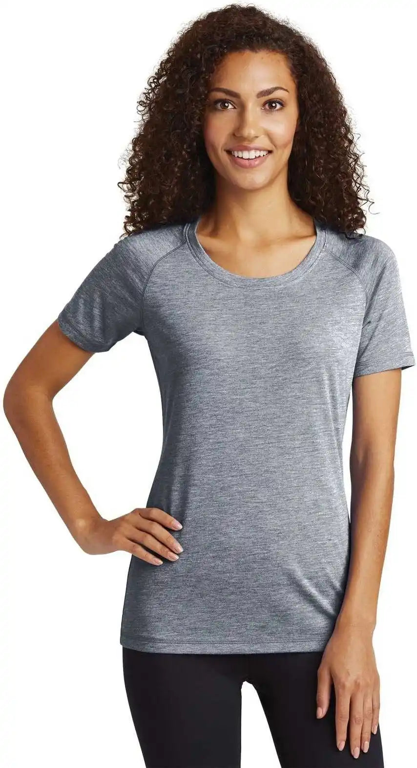 Sport Tek Lst400 Ladies Posicharge Tri Blend Wicking Scoop Neck Raglan Tee True Navy Heather