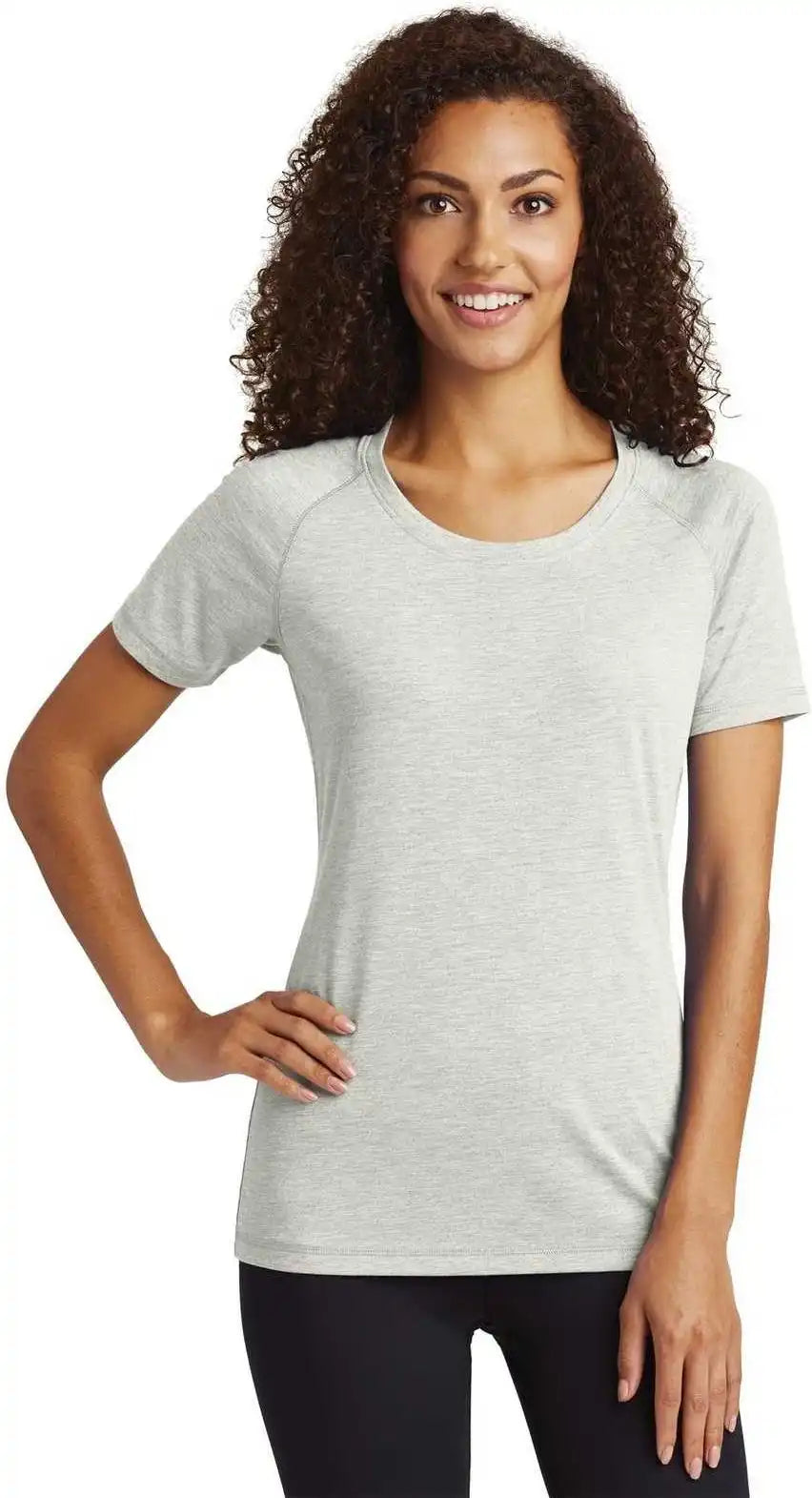 Sport-tek Lst400 Ladies Posicharge Tri-blend Wicking Scoop Neck Raglan Tee - Light Gray Heather