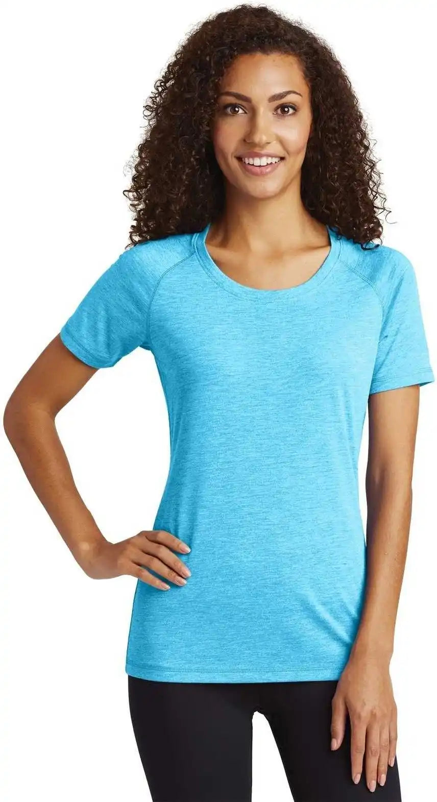 Sport Tek Lst400 Ladies Posicharge Tri Blend Wicking Scoop Neck Raglan Tee Pond Blue Heather
