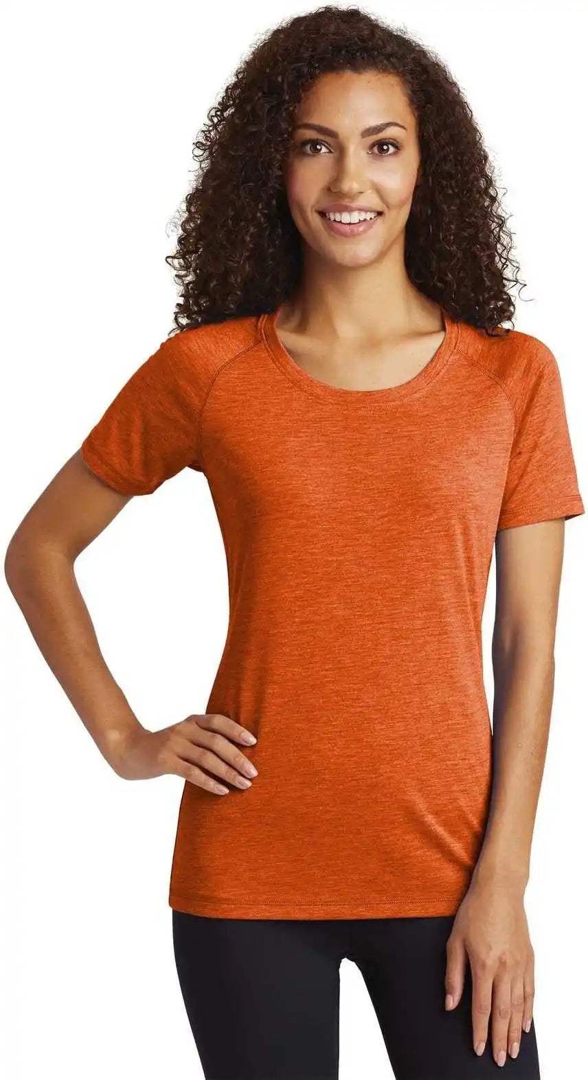 Sport-tek Lst400 Ladies Posicharge Tri-blend Wicking Scoop Neck Raglan Tee - Deep Orange Heather