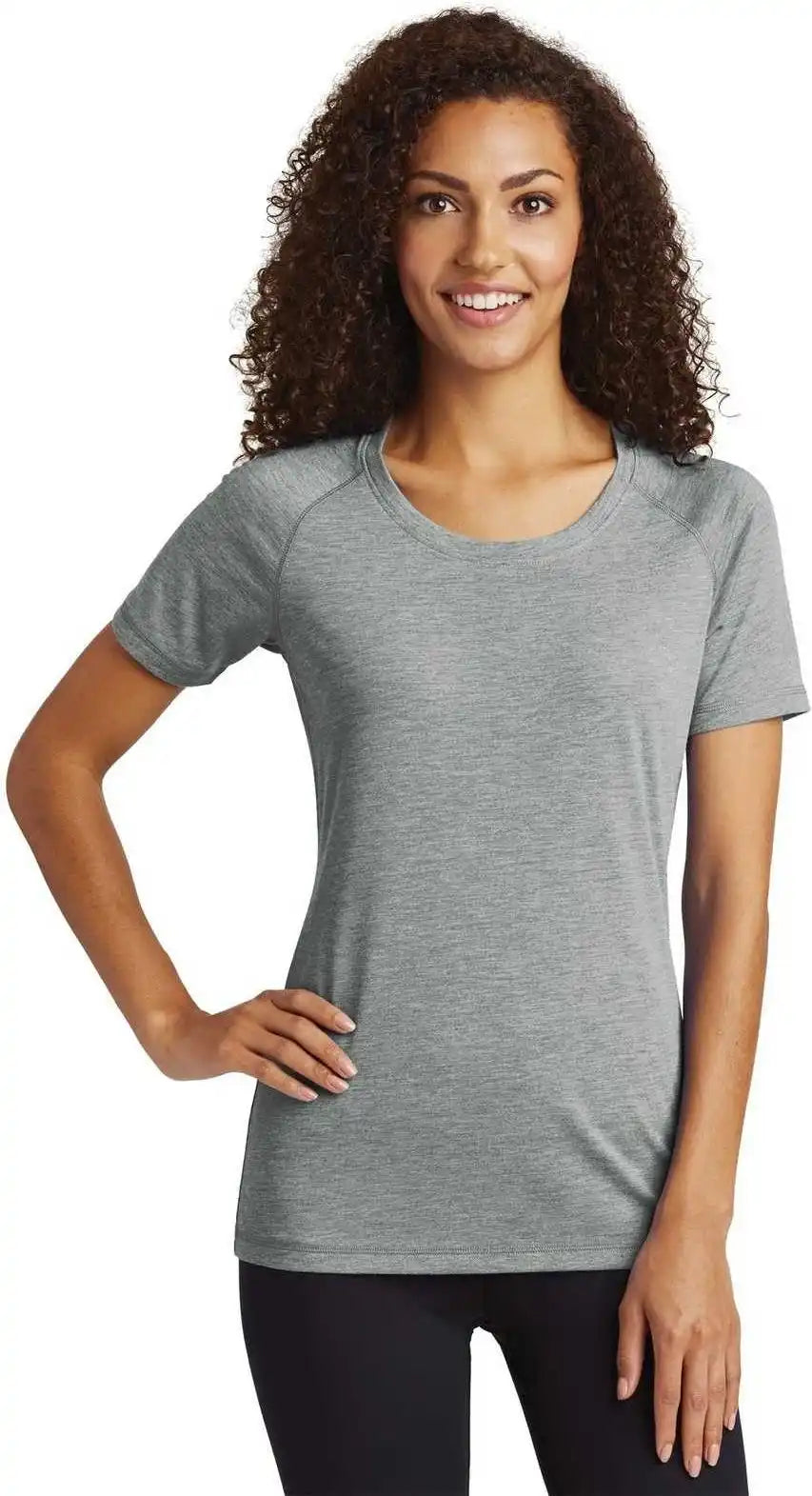 Sport Tek Lst400 Ladies Posicharge Tri Blend Wicking Scoop Neck Raglan Tee Dark Gray Heather