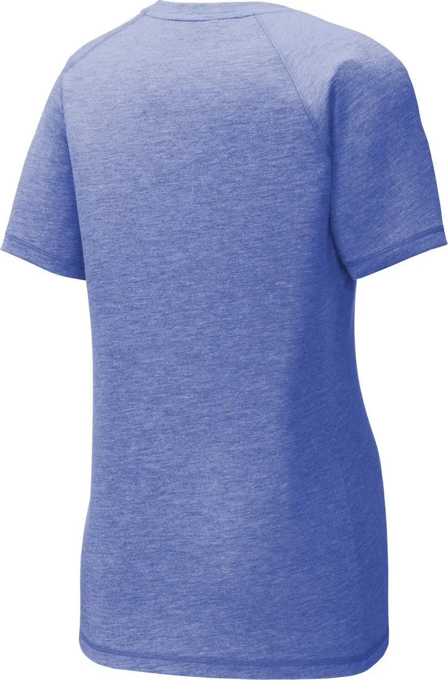 Sport-tek Lst400 Women’s Posicharge Tri-blend Wicking Scoop Neck Raglan Tee - True Royal Heather