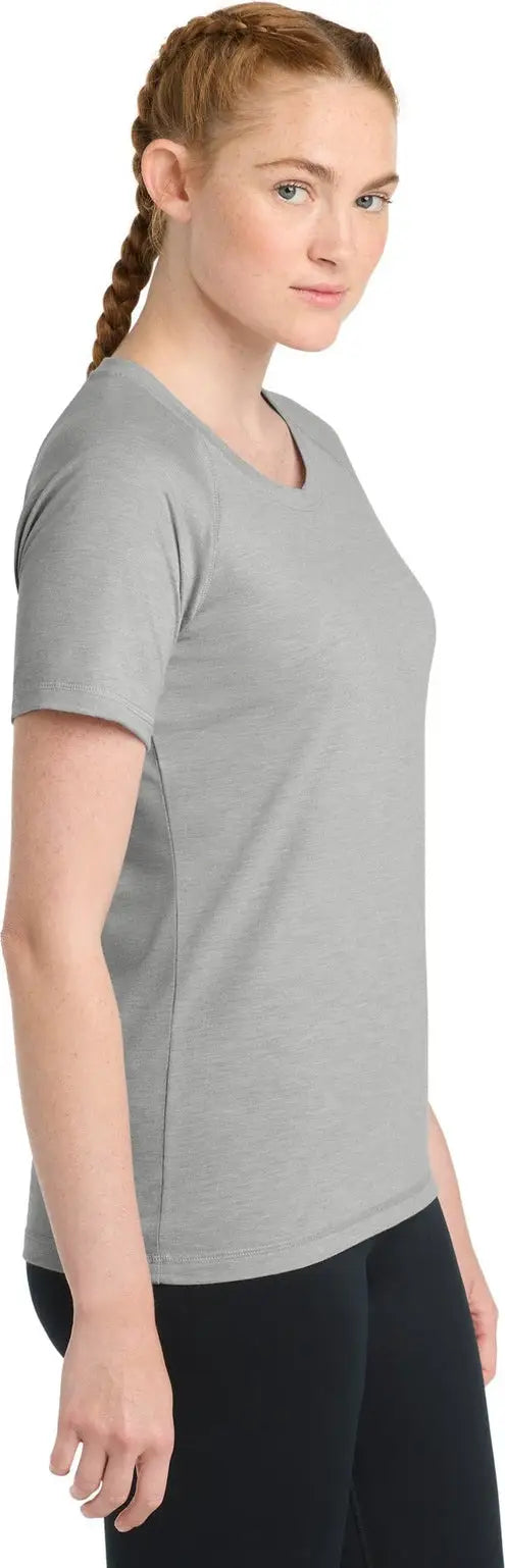 Sport-tek Lst400 Women’s Posicharge Tri-blend Wicking Scoop Neck Raglan Tee - Light Gray Heather