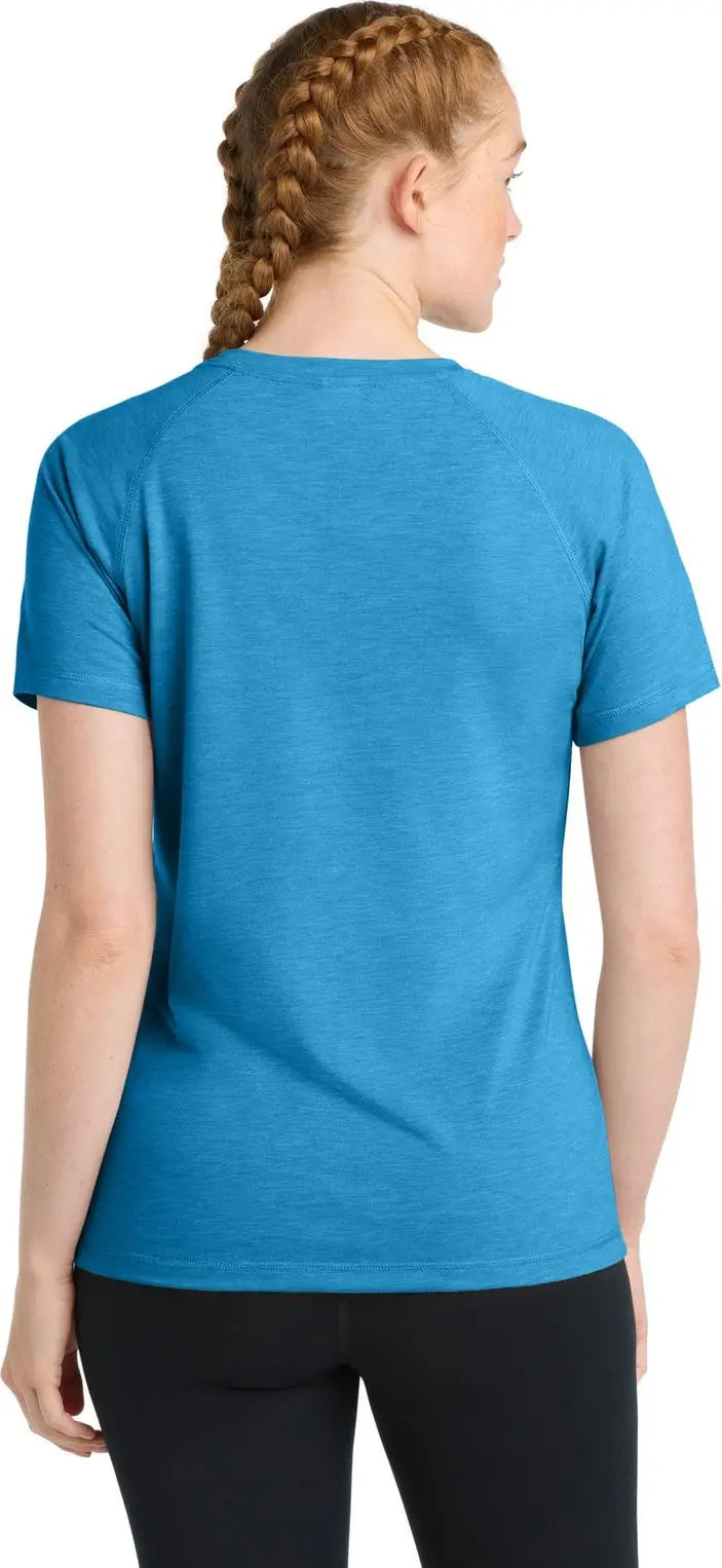 Sport-tek Lst400 Women’s Posicharge Tri-blend Wicking Scoop Neck Raglan Tee - Pond Blue Heather