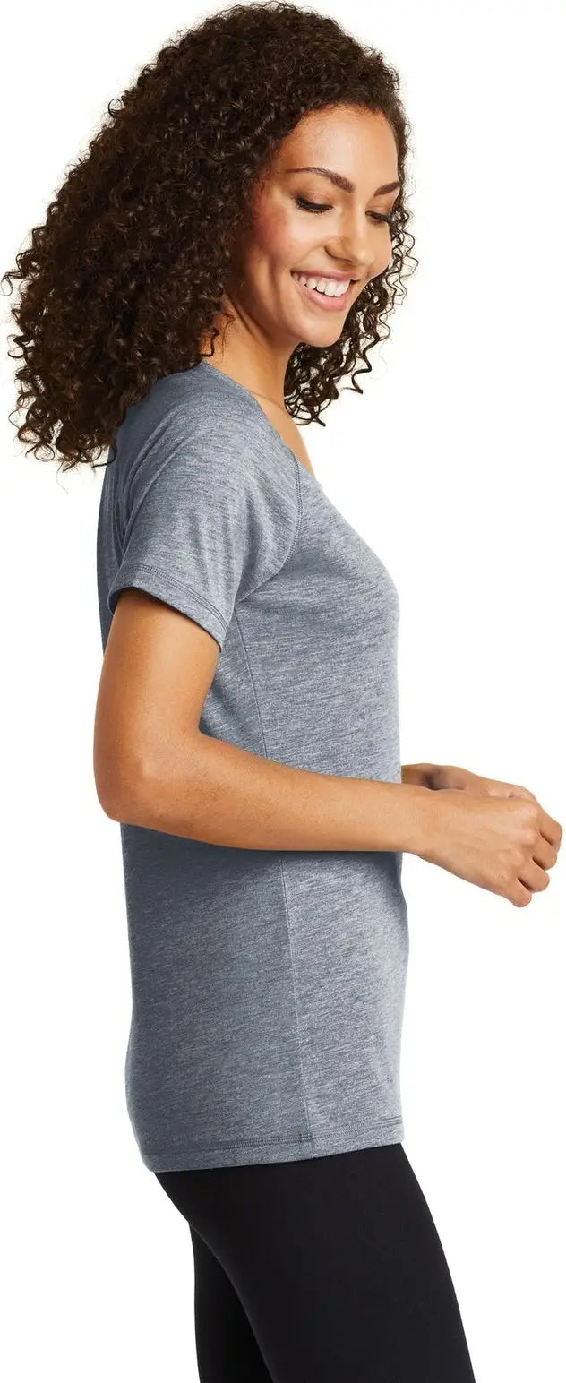 Sport-tek Lst400 Women’s Posicharge Tri-blend Wicking Scoop Neck Raglan Tee - True Navy Heather