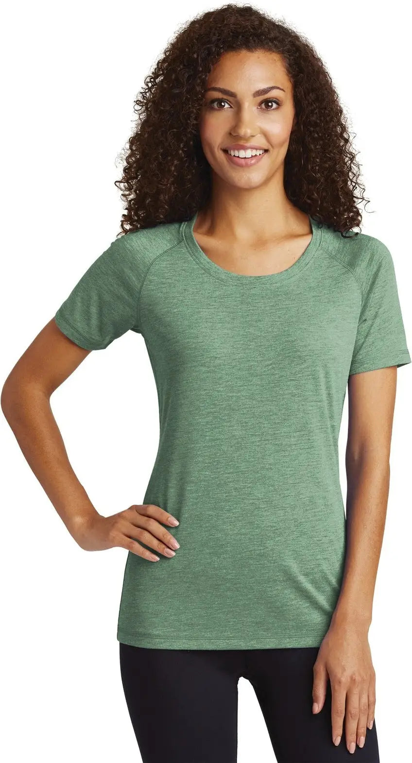 Sport-tek Lst400 Women’s Posicharge Tri-blend Wicking Scoop Neck Raglan Tee - Forest Green Heather - Ladies Xs