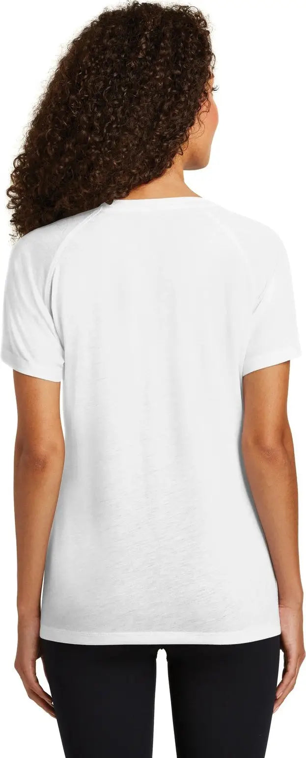 Sport-tek Lst400 Women’s Posicharge Tri-blend Wicking Scoop Neck Raglan Tee - White Triad Solid