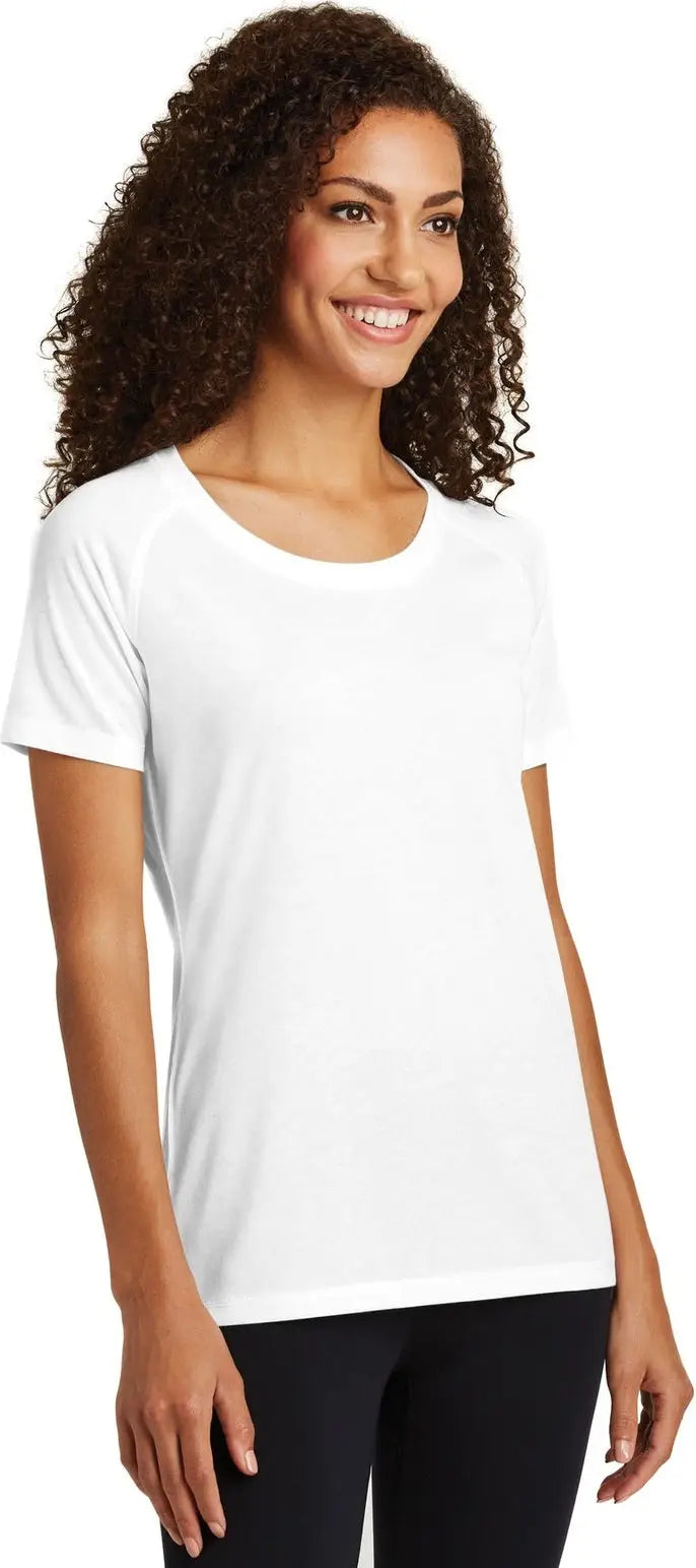 Sport-tek Lst400 Women’s Posicharge Tri-blend Wicking Scoop Neck Raglan Tee - White Triad Solid