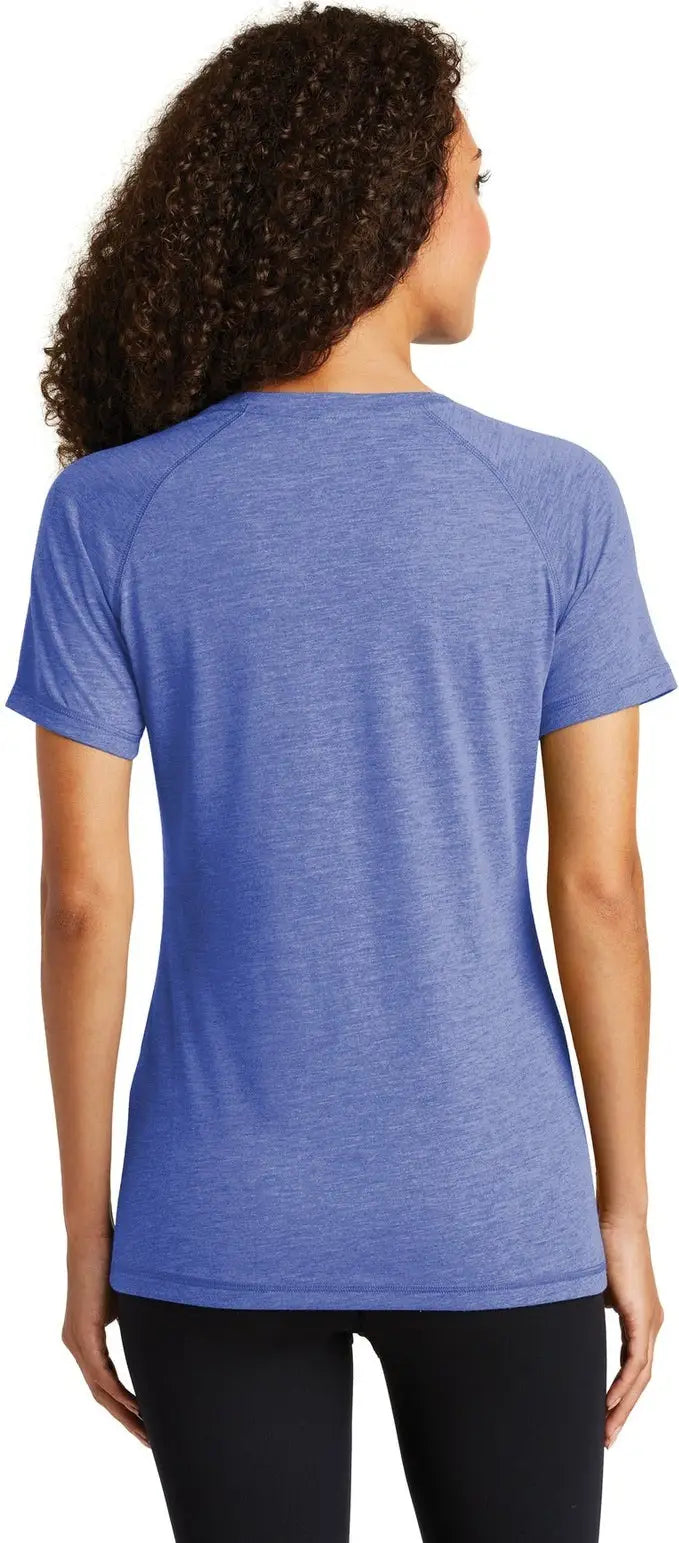 Sport-tek Lst400 Women’s Posicharge Tri-blend Wicking Scoop Neck Raglan Tee - True Royal Heather