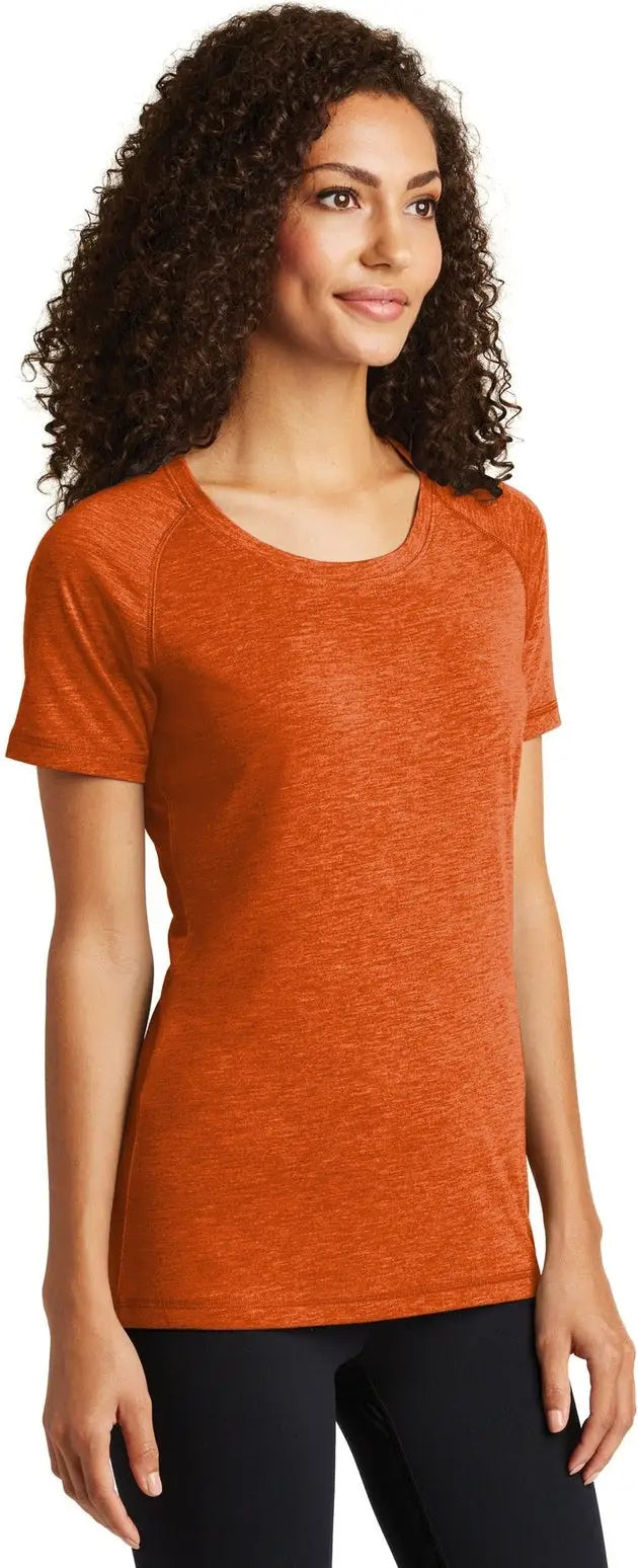 Sport-tek Lst400 Women’s Posicharge Tri-blend Wicking Scoop Neck Raglan Tee - Deep Orange Heather