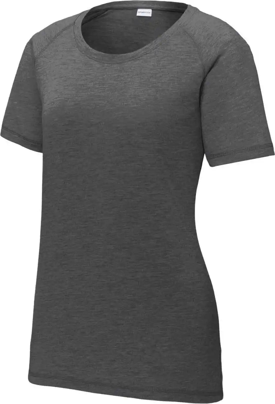 Sport-tek Lst400 Women’s Posicharge Tri-blend Wicking Scoop Neck Raglan Tee - Dark Grey Heather