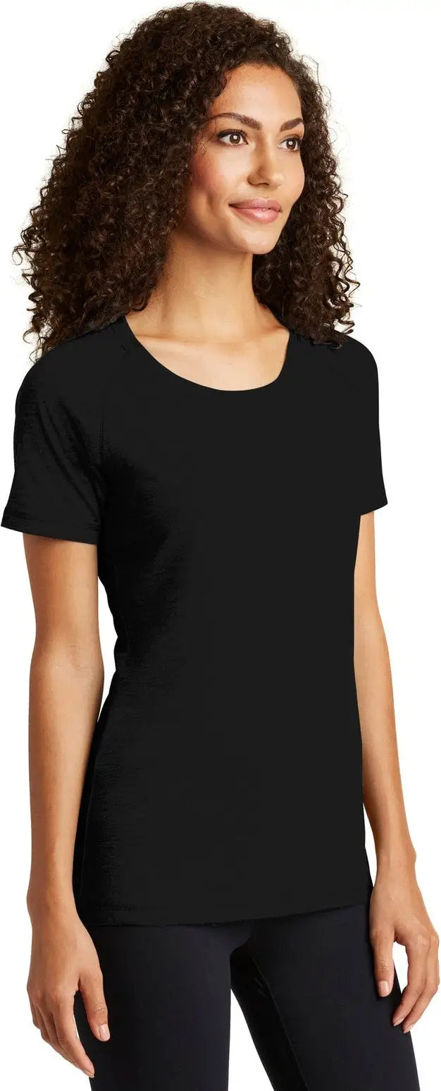 Sport-tek Lst400 Women’s Posicharge Tri-blend Wicking Scoop Neck Raglan Tee - Black Triad Solid